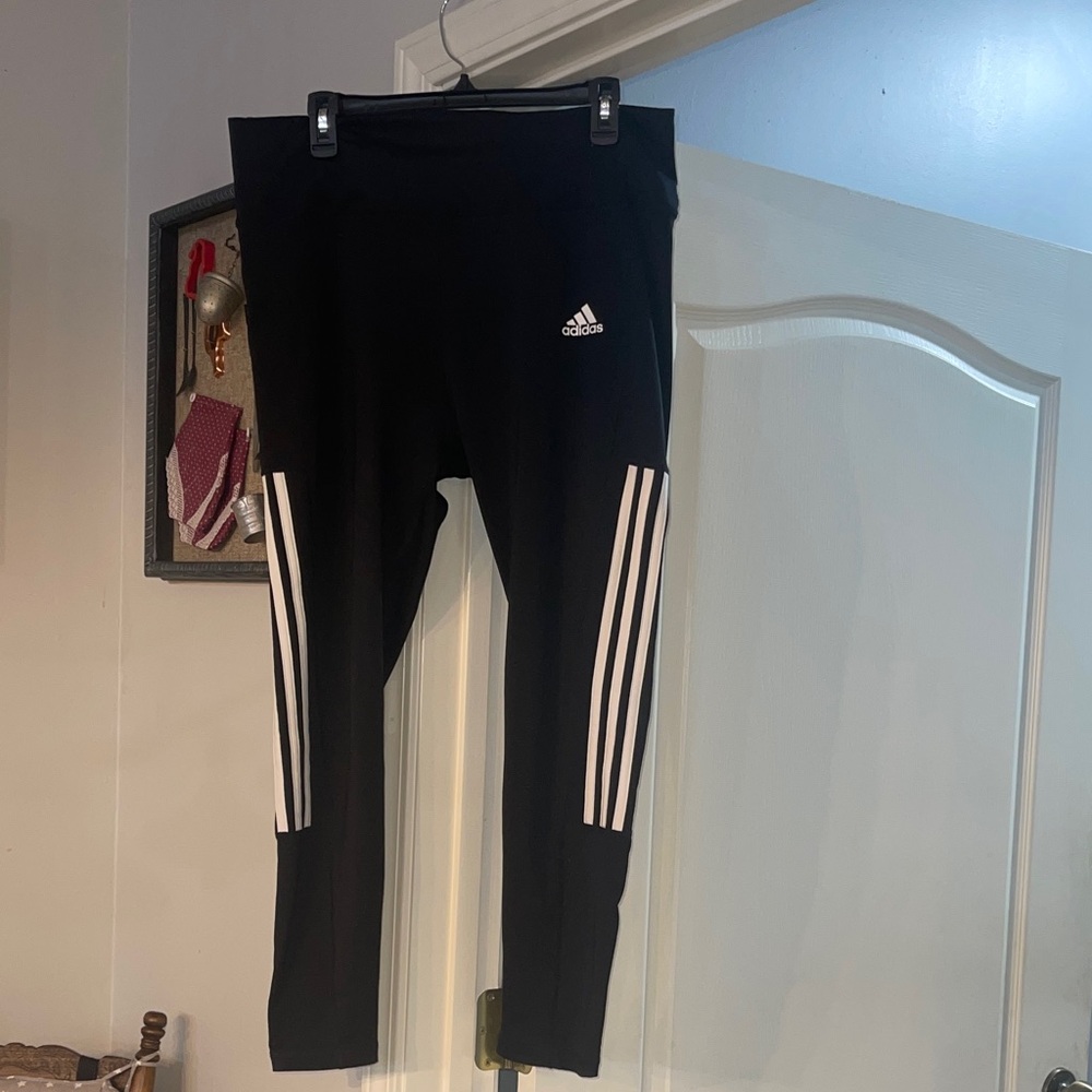 Adidas Black and White Striped Leggings